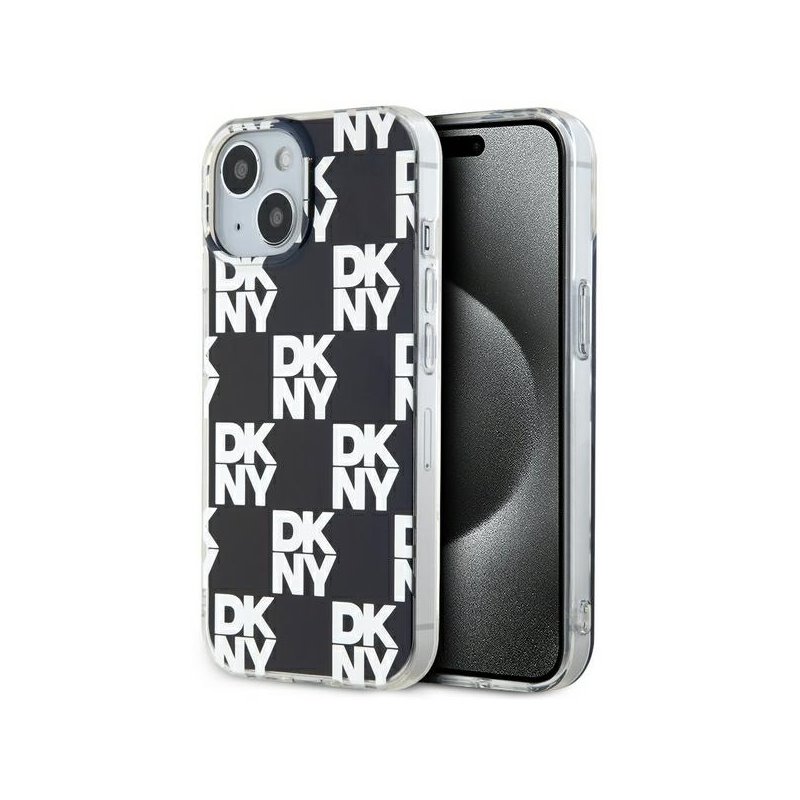 DKNY iPhone 14 Plus/15 Plus black hardcase IML Checkered Mono Pattern DKNY iPhone 14 Plus/15 Plus black hardcase IML Checkered Mono Pattern