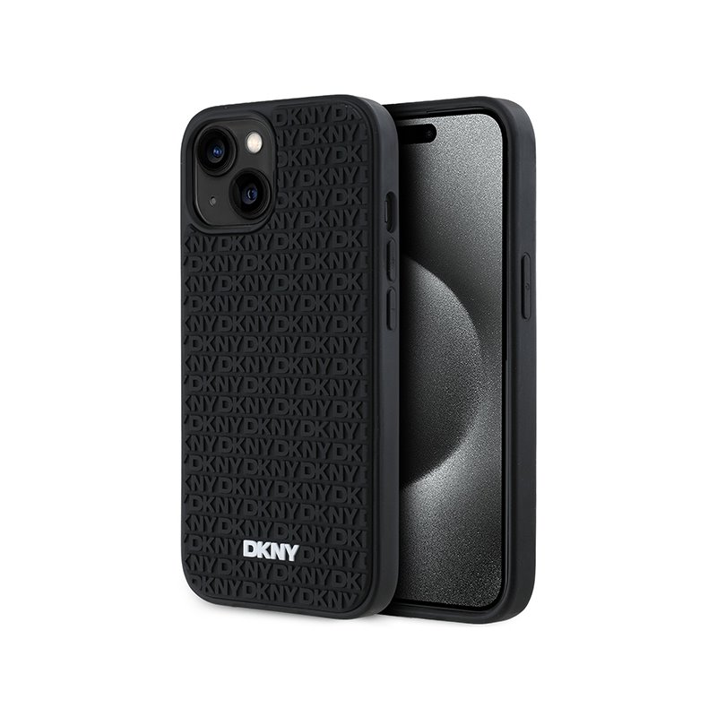 DKNY iPhone 14 Plus/15 Plus black hardcase 3D Rubber Repeat Pattern DKNY iPhone 14 Plus/15 Plus black hardcase 3D Rubber Repeat Pattern