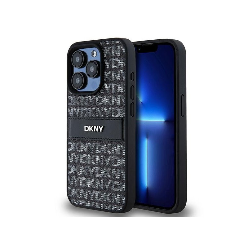 DKNY iPhone 15 Pro black hardcase Leather Mono Stripe & Metal Logo DKNY iPhone 15 Pro black hardcase Leather Mono Stripe & Metal Logo