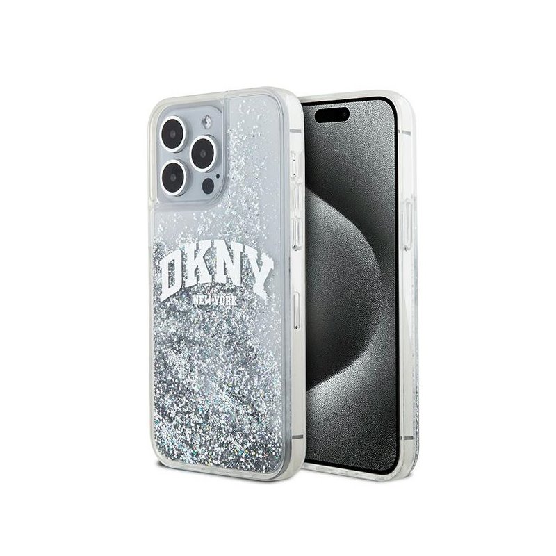 DKNY iPhone 15 Pro white hardcase Liquid Glitter Big Logo