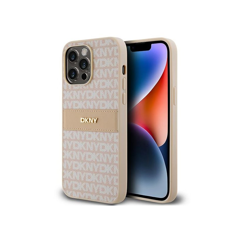 DKNY iPhone 14 Pro Max pink hardcase Leather Mono Stripe & Metal Logo DKNY iPhone 14 Pro Max pink hardcase Leather Mono Stripe & Metal Logo