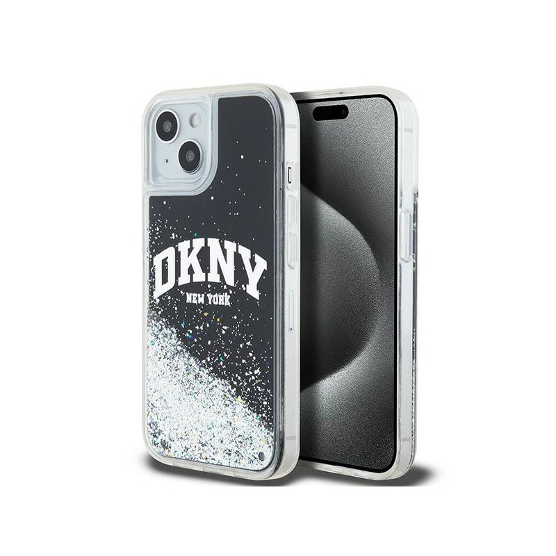 DKNY iPhone 13/14/15 black hardcase Liquid Glitter Big Logo DKNY iPhone 13/14/15 black hardcase Liquid Glitter Big Logo