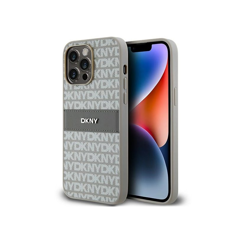 DKNY iPhone 14 Pro beige hardcase Leather Mono Stripe & Metal Logo DKNY iPhone 14 Pro beige hardcase Leather Mono Stripe & Metal Logo