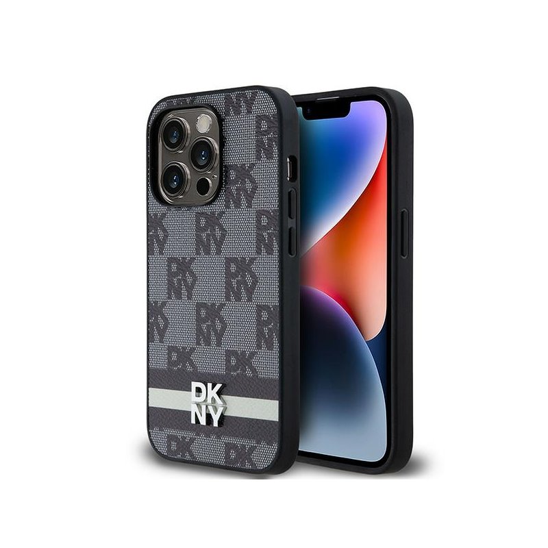 DKNY iPhone 14 Pro black hardcase Leather Checkered Mono Pattern & Printed DKNY iPhone 14 Pro black hardcase Leather Checkered Mono Pattern & Printed