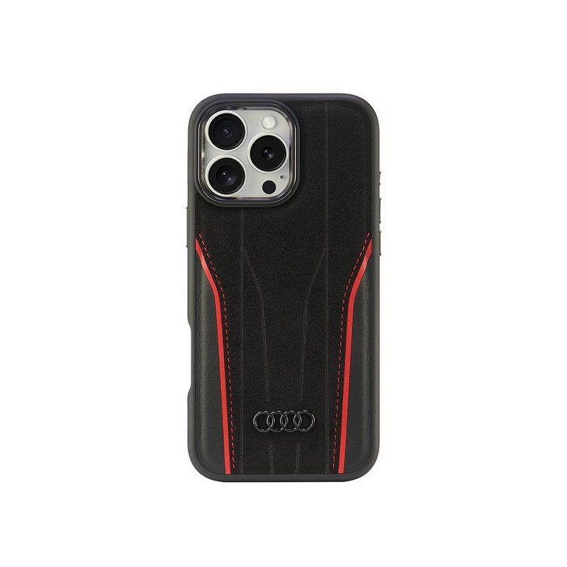 Audi iPhone 16 Pro Max black-red hardcase Genuine Leather MagSafe Audi iPhone 16 Pro Max black-red hardcase Genuine Leather MagSafe
