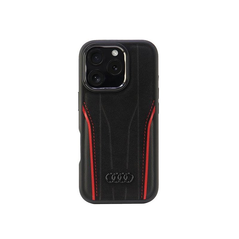 Audi iPhone 16 Pro black-red hardcase Genuine Leather MagSafe Audi iPhone 16 Pro black-red hardcase Genuine Leather MagSafe