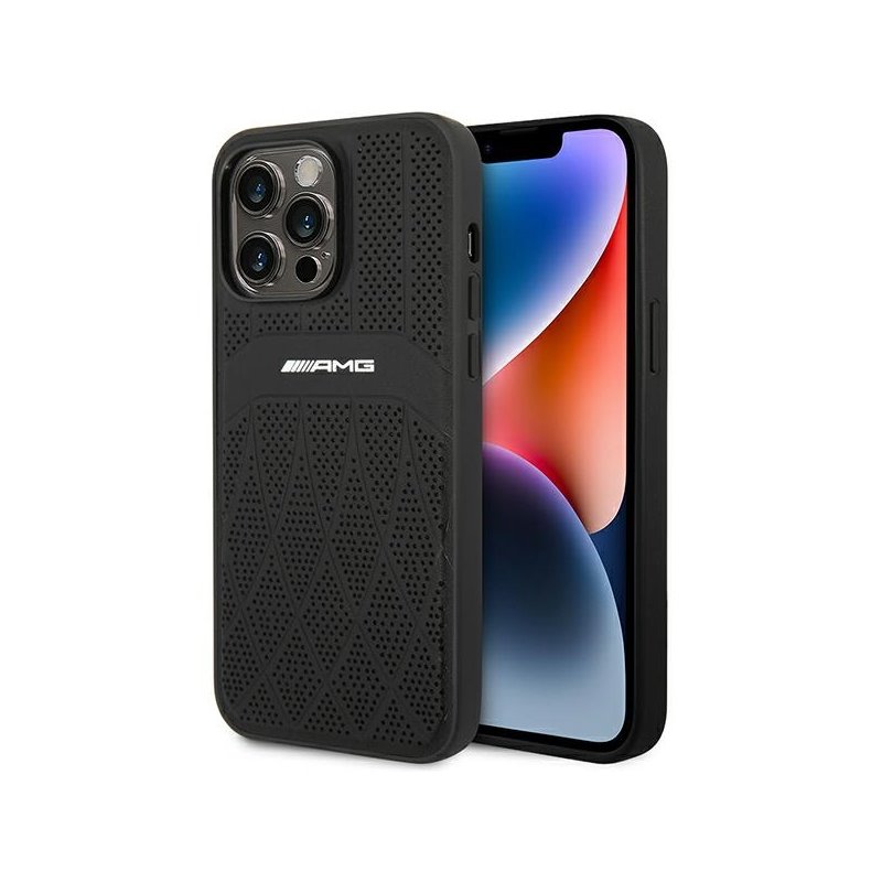 AMG iPhone 14 Pro Max black hardcase with Leather Curved Lines and MagSafe AMG iPhone 14 Pro Max black hardcase with Leather Curved Lines and MagSafe