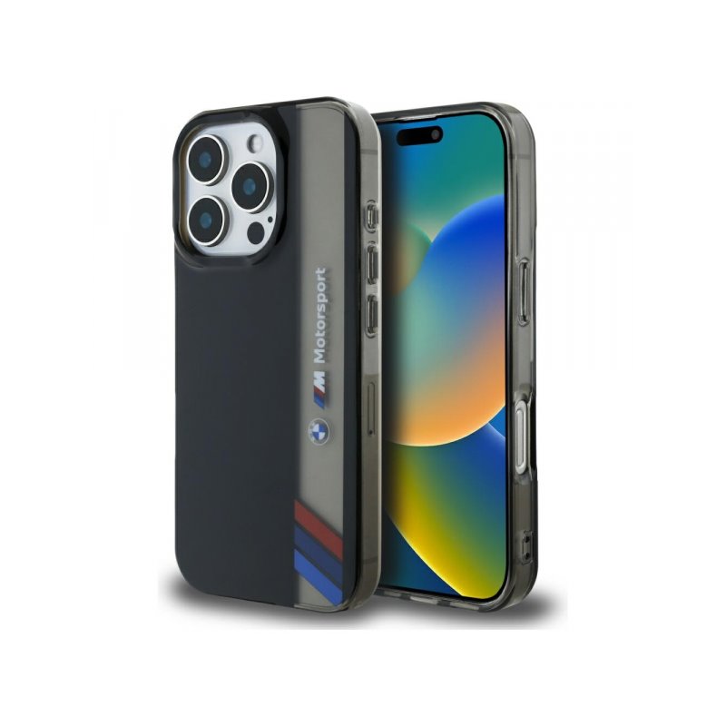 BMW iPhone 16 Pro Max Motorsport IML Vertical Stripe black Case