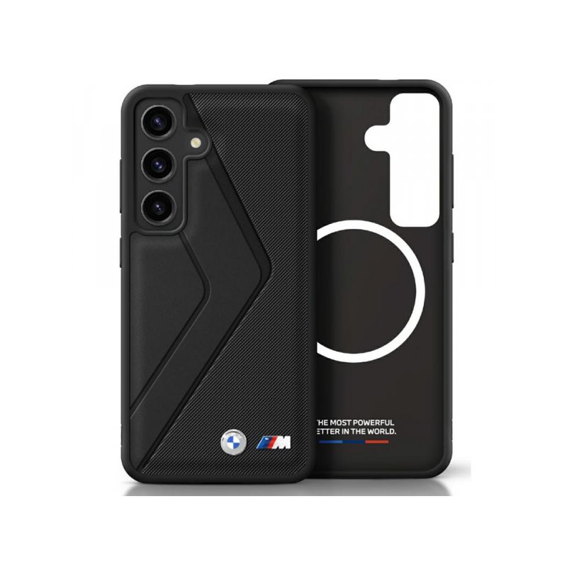 BMW Samsung Galaxy S25 black Leather Oversized Stripes MagSafe Case