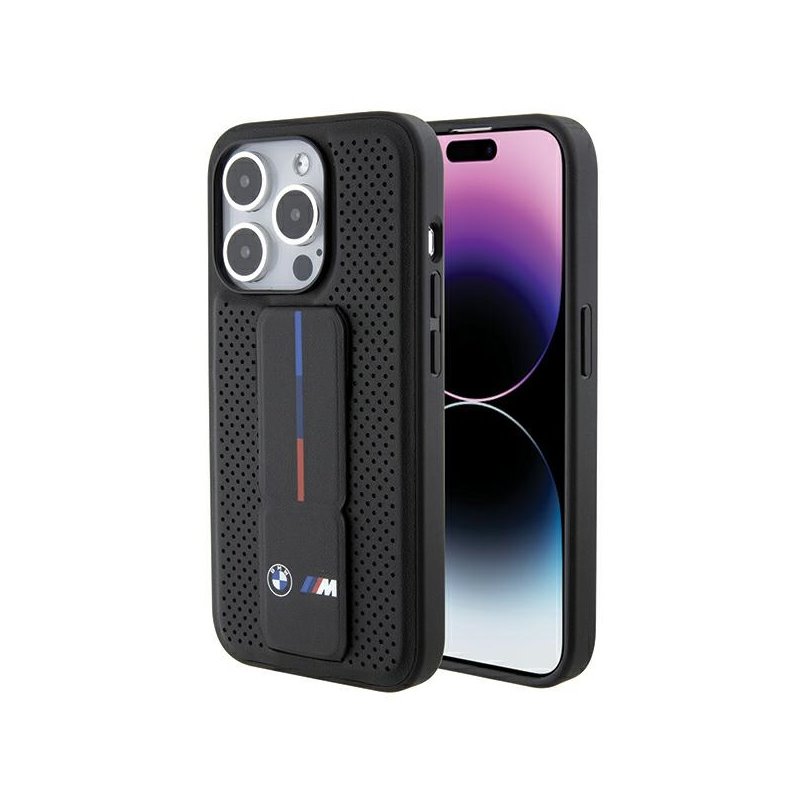 BMW iPhone 15 Pro Max black hardcase Grip Stand Smooth & Perforated