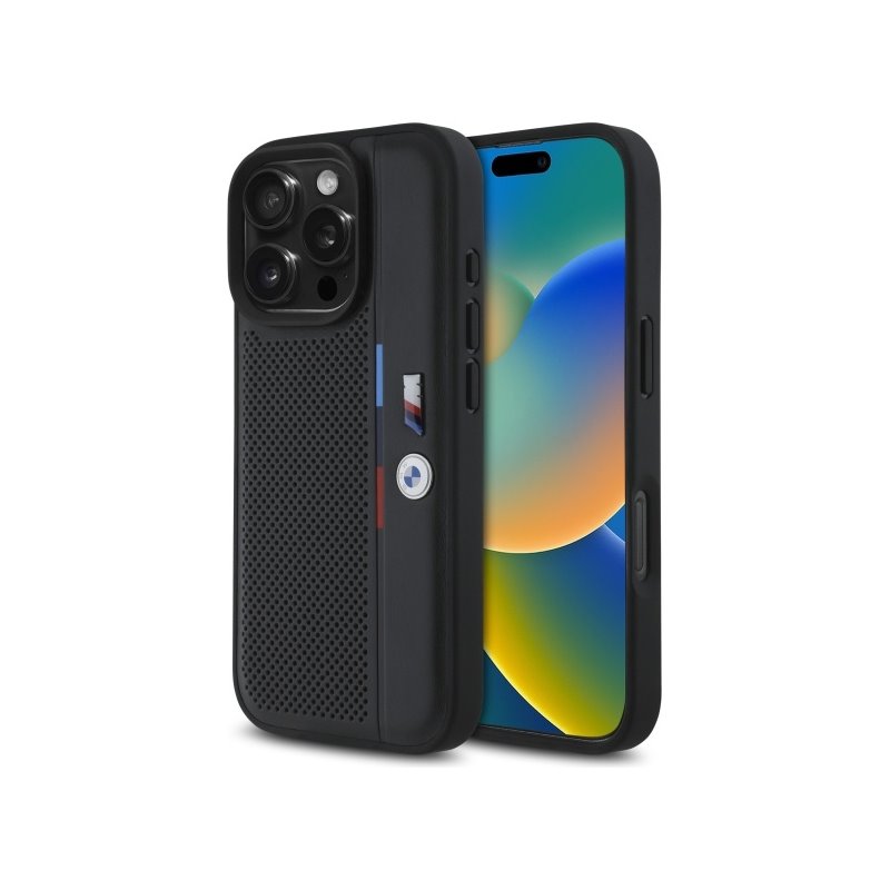 BMW iPhone 16 Pro Max black hardcase M Perforated Tricolor Detail Line