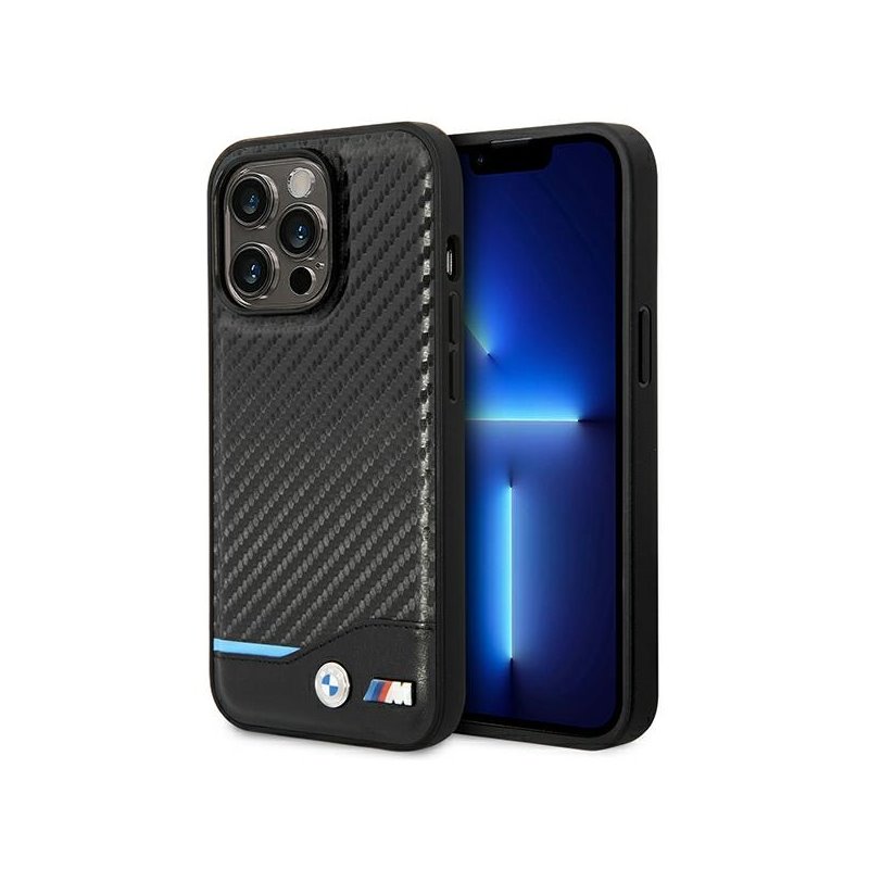 BMW iPhone 14 Pro black Leather Carbon