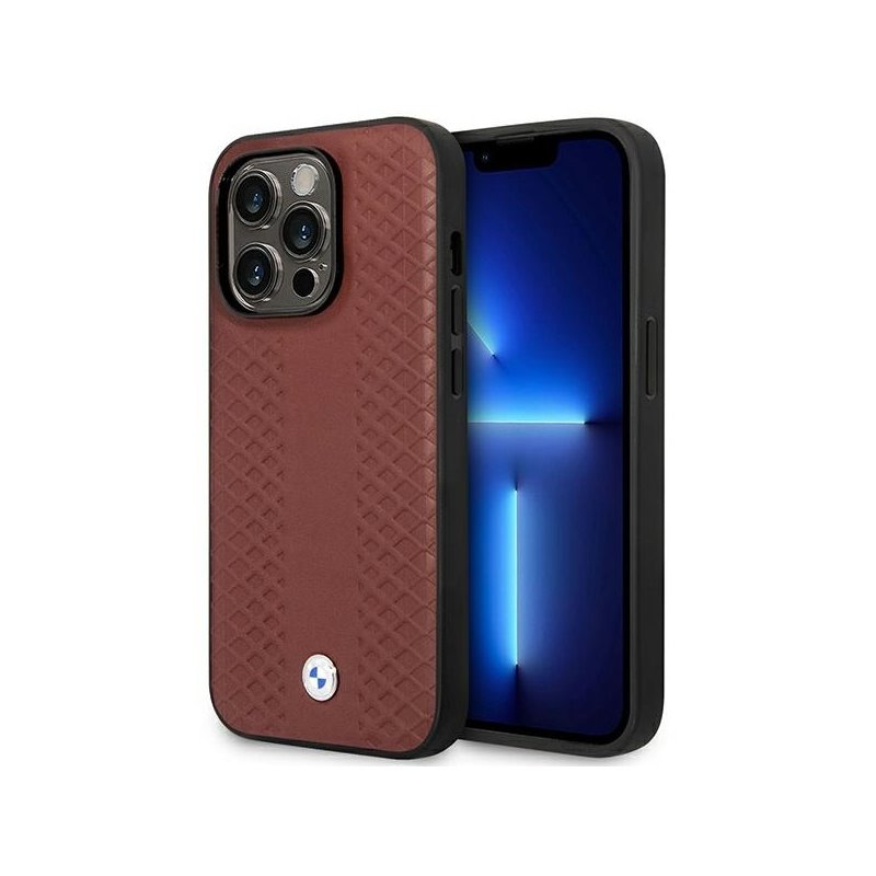BMW iPhone 14 Pro Max burgundy Leather Diamond Pattern MagSafe BMW iPhone 14 Pro Max burgundy Leather Diamond Pattern MagSafe