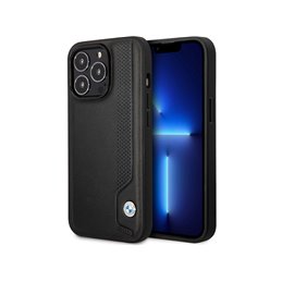 BMW iPhone 14 Pro Max black hardcase Leather Blue Dots