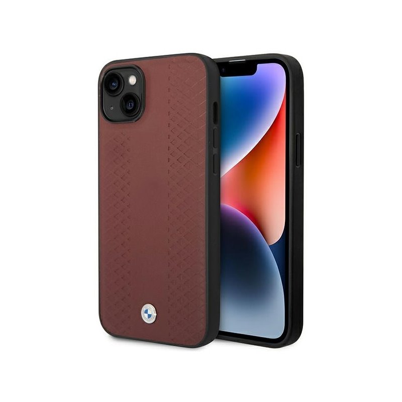 BMW iPhone 13/14/15 burgundowy/burgundy Leather Diamond Pattern BMW iPhone 13/14/15 burgundowy/burgundy Leather Diamond Pattern
