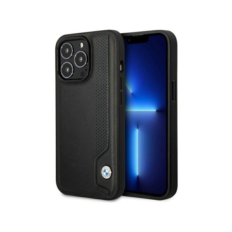 BMW iPhone 14 Pro black hardcase Leather Blue Dots BMW iPhone 14 Pro black hardcase Leather Blue Dots