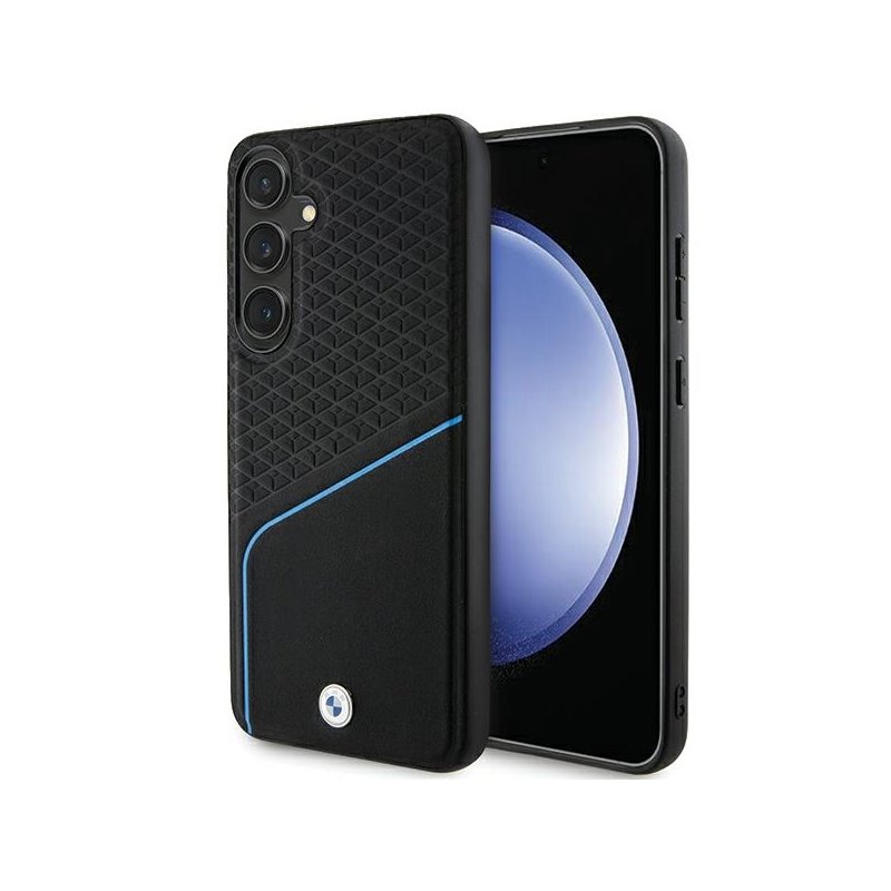 BMW Samsung Galaxy S24 black hardcase Signature Leather Textured & Line Ma.
