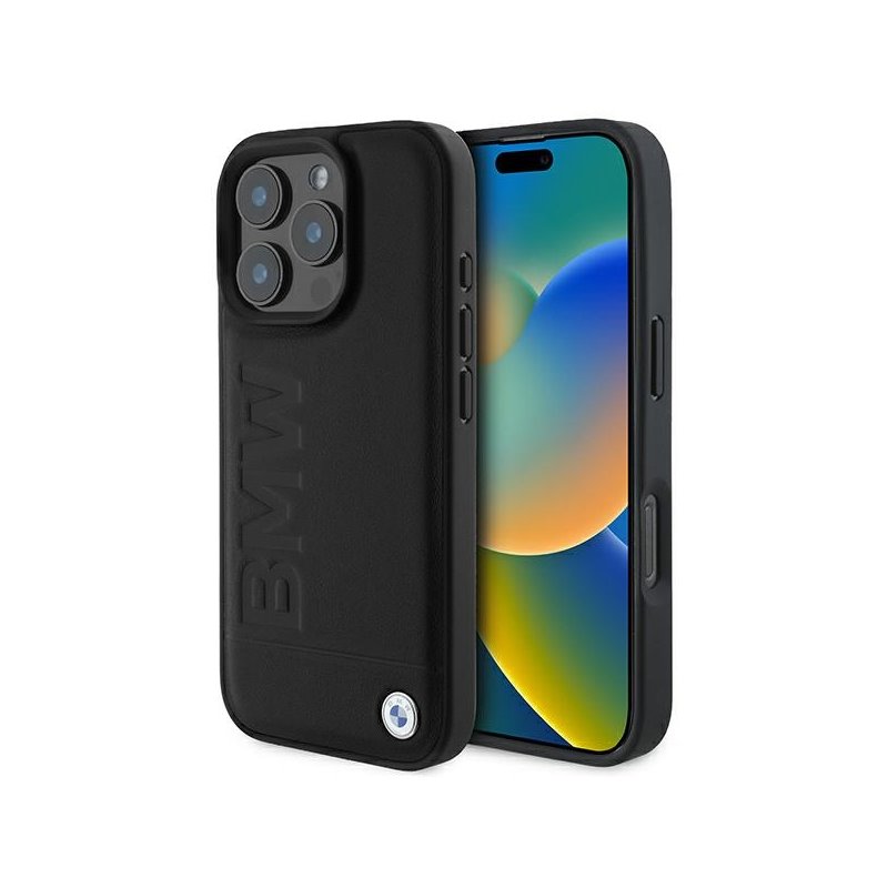 BMW iPhone 16 Pro Max black hardcase Leather Hot Stamp MagSafe