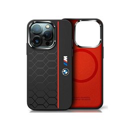 BMW iPhone 16 Pro Max black hardcase Silicone Hexagon Red Line MagSaf