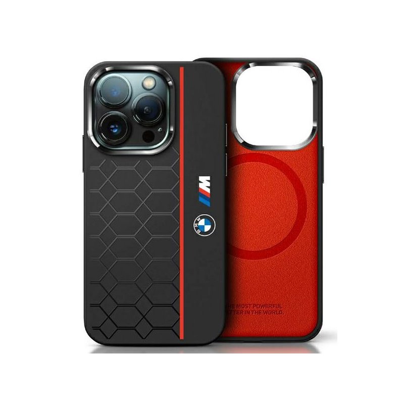 BMW iPhone 16 Pro Max black hardcase Silicone Hexagon Red Line MagSaf