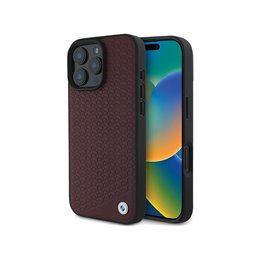 BMW iPhone 16 Pro Max red hardcase Sign Leather Diamond Metal Logo MagSafe