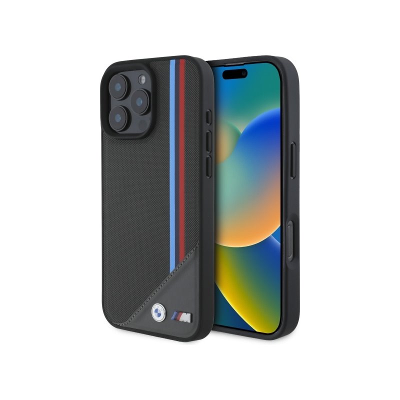 BMW iPhone 16 Pro Max antracite hardcase M Meshed Tricolor Stripes MagSafe