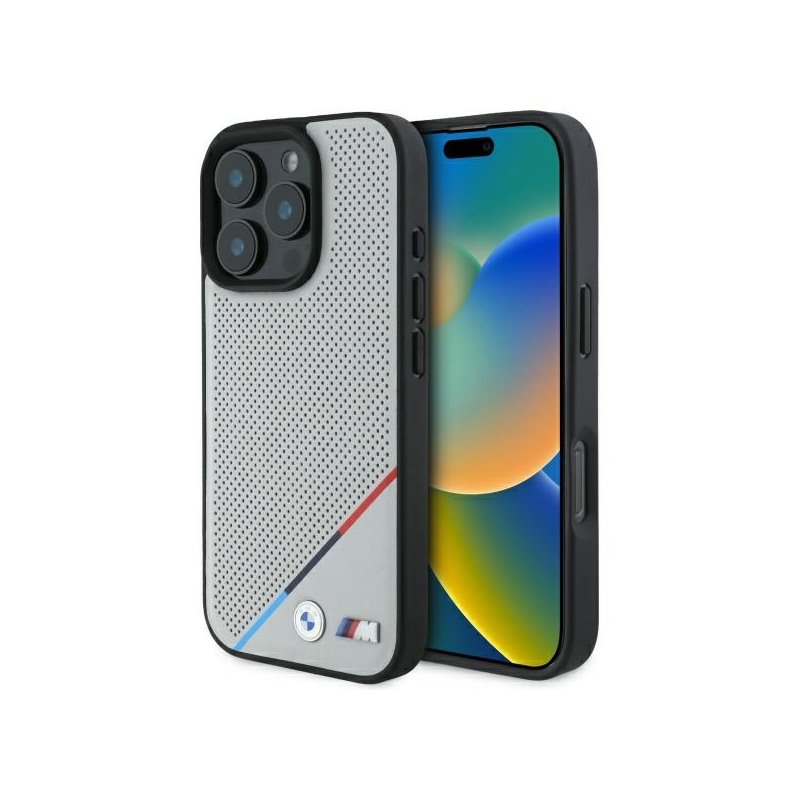 BMW iPhone 16 Pro Max grey hardcase M Perforated Tricolor Line MagSafe BMW iPhone 16 Pro Max grey hardcase M Perforated Tricolor Line MagSafe