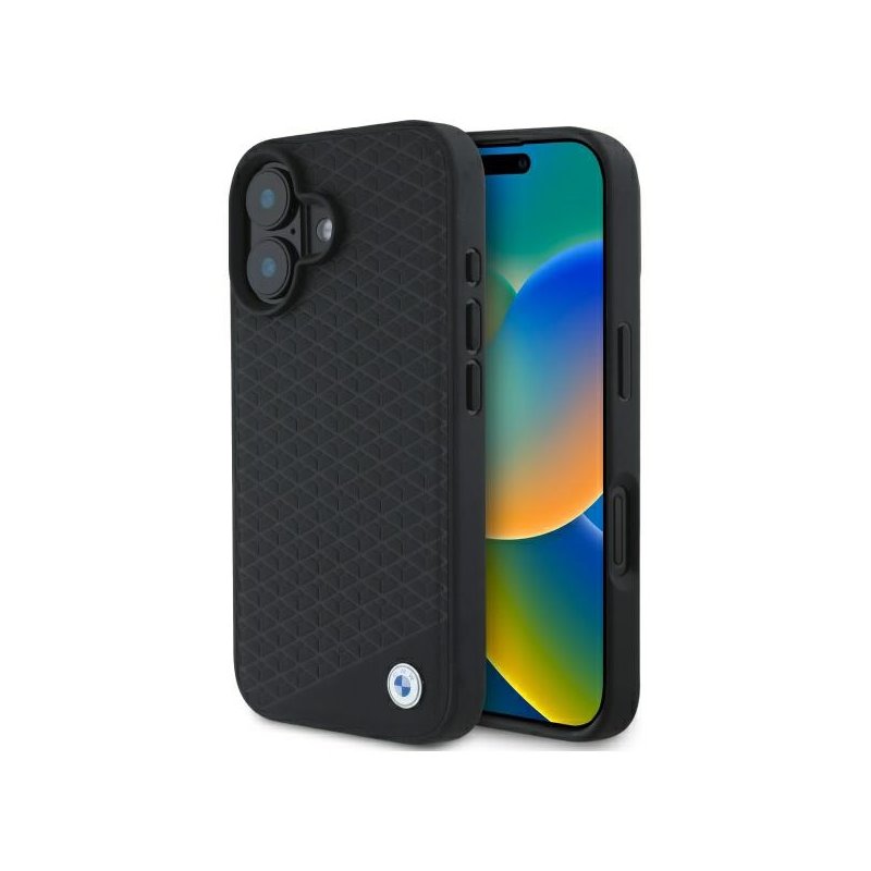 BMW iPhone 16 black hardcase Sign Leather Diamond Metal Logo MagSa BMW iPhone 16 black hardcase Sign Leather Diamond Metal Logo MagSa