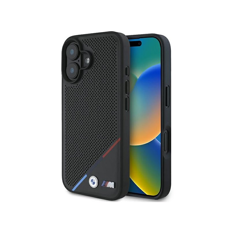 BMW iPhone 16 Plus black hardcase M Perforated Tricolor Line MagSafe BMW iPhone 16 Plus black hardcase M Perforated Tricolor Line MagSafe