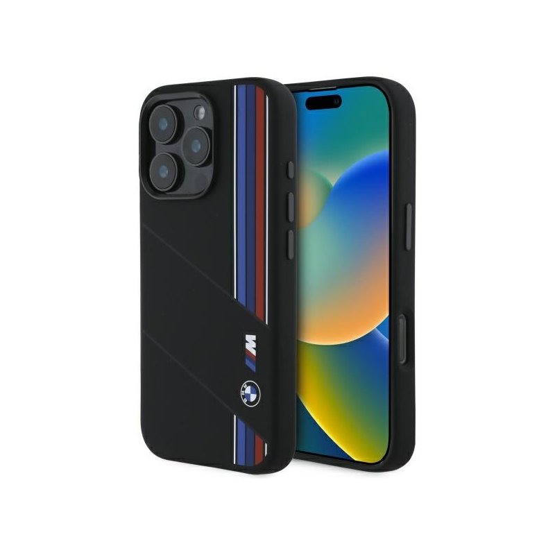 BMW iPhone 16 Pro black hardcase Silicone Cut Tricolor Lines MagSafe BMW iPhone 16 Pro black hardcase Silicone Cut Tricolor Lines MagSafe