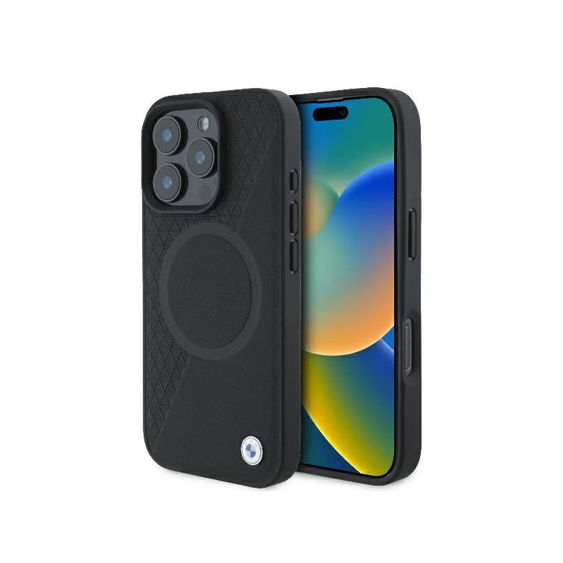 BMW iPhone 16 Pro black hardcase Sign Leather Half Textured And Circle Mag BMW iPhone 16 Pro black hardcase Sign Leather Half Textured And Circle Mag