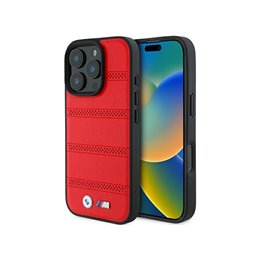 BMW iPhone 16 Pro red hardcase M Perforated And Stitched Line MagSafe