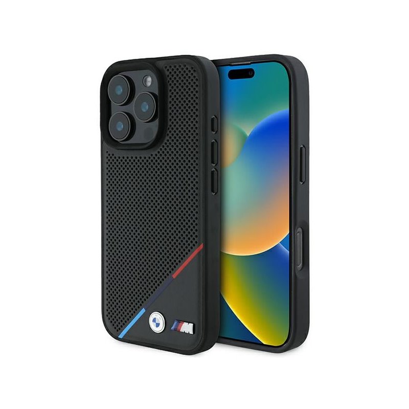 BMW iPhone 16 Pro black hardcase M Perforated Tricolor Line MagSafe BMW iPhone 16 Pro black hardcase M Perforated Tricolor Line MagSafe