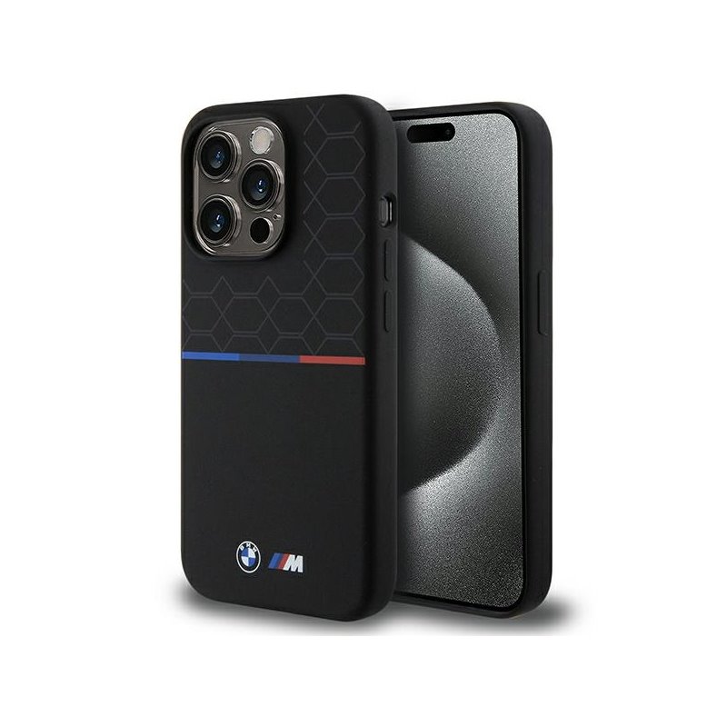 BMW iPhone 15 Pro black hardcase M Silicone Pattern MagSafe