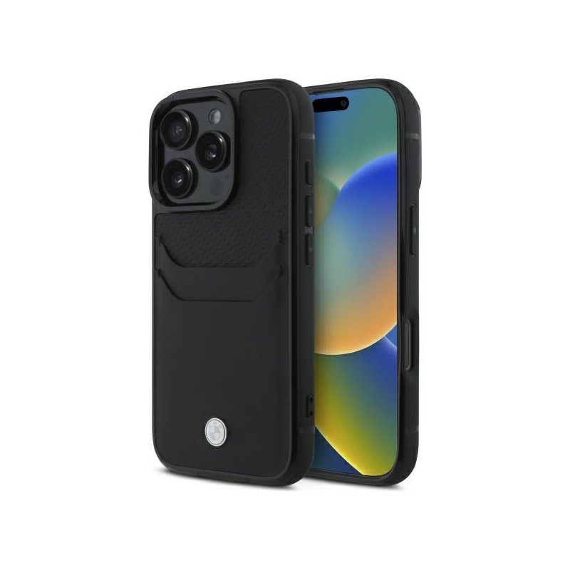 BMW iPhone 16 Pro Max black hardcase Sign Leather Cardslot