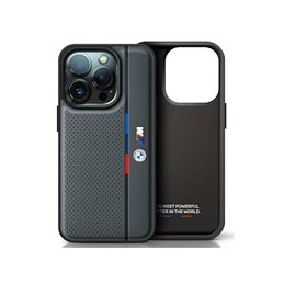 BMW iPhone 16 Pro anthracite hardcase M Perforated Tricolor Detail Line