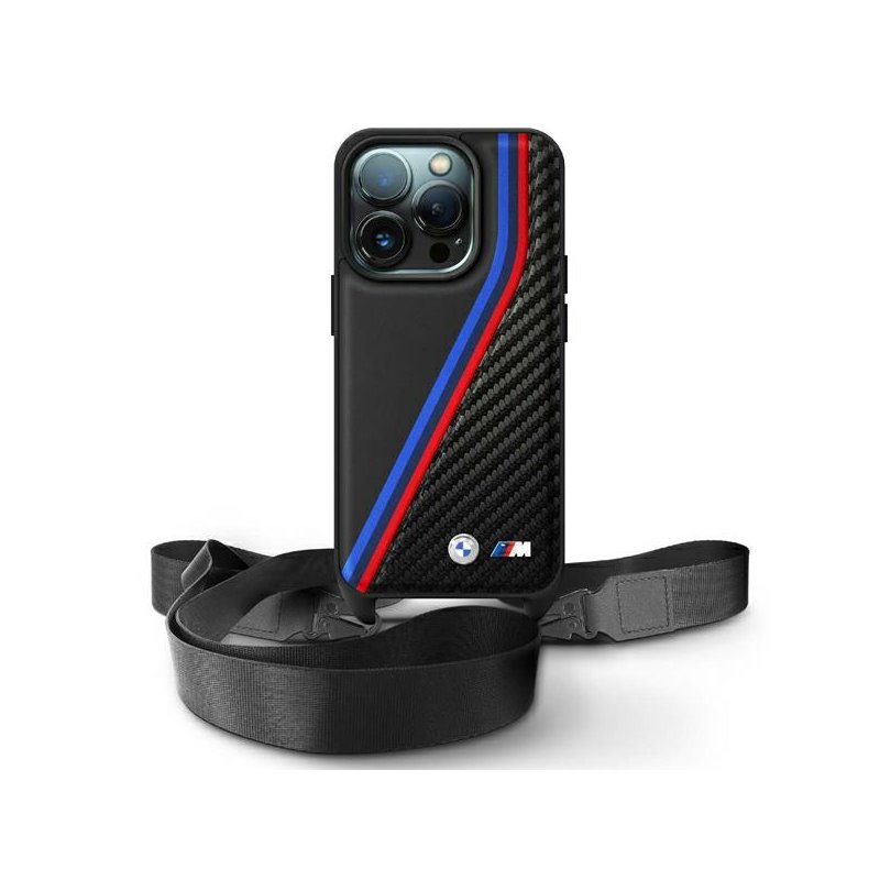 BMW iPhone 16 Pro black hardcase M Edition Carbon Tricolor Lines & Strap BMW iPhone 16 Pro black hardcase M Edition Carbon Tricolor Lines & Strap