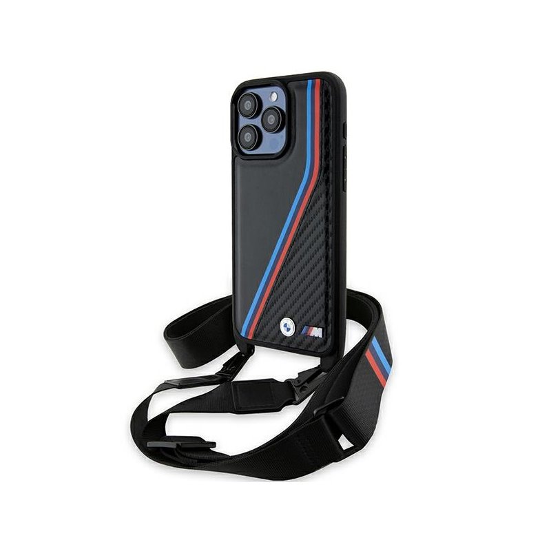 BMW iPhone 15 Pro Max black hardcase M Edition Carbon Tricolor Lines & St