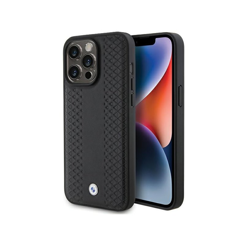 BMW iPhone 15 Pro Max black Leather Diamond Pattern