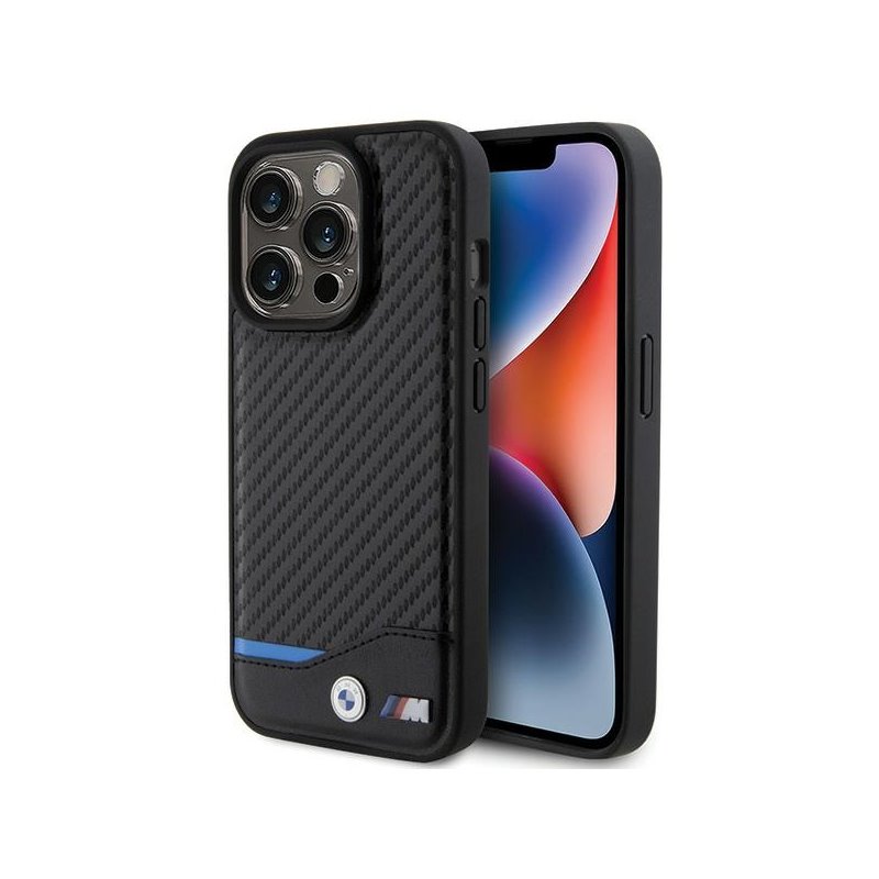 BMW iPhone 15 Pro 6.1 black Leather Carbon