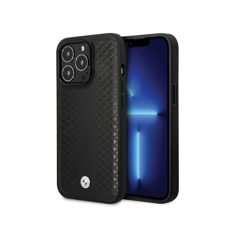 BMW iPhone 14 Pro 6.1 black Leather Diamond Pattern BMW iPhone 14 Pro 6.1 black Leather Diamond Pattern